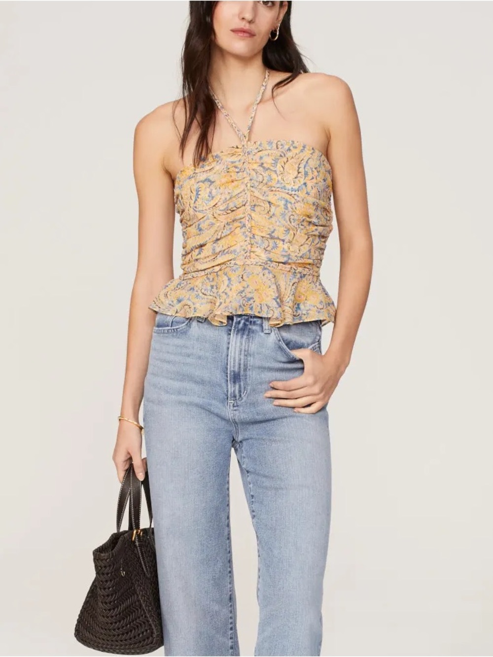 Veronica Beard Arienne Ruched Paisley Print Silk Chiffon Halter Neck Tank NWT